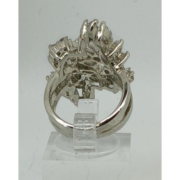 Vintage Ring Size 6.5 Silver Tone White Gold GP Sim Diamond CZ Cluster Cocktail - Picture 9 of 10